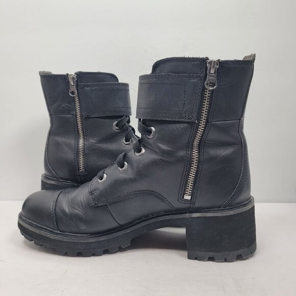 Timberland Kori Park Women's Black Leather Moto Buckle Lace Up Boots US Size 9 - Picture 6 of 11